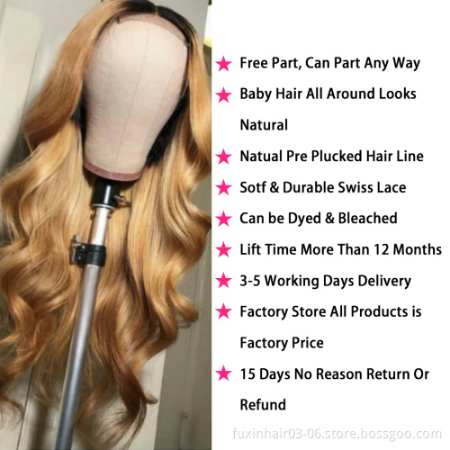 hd Lace Front Wig Brown Colored Remy Hair Bleached Knots Wigs Golden Body Wave Brown Wig Human Hair Brazilian Hair Swiss Lace